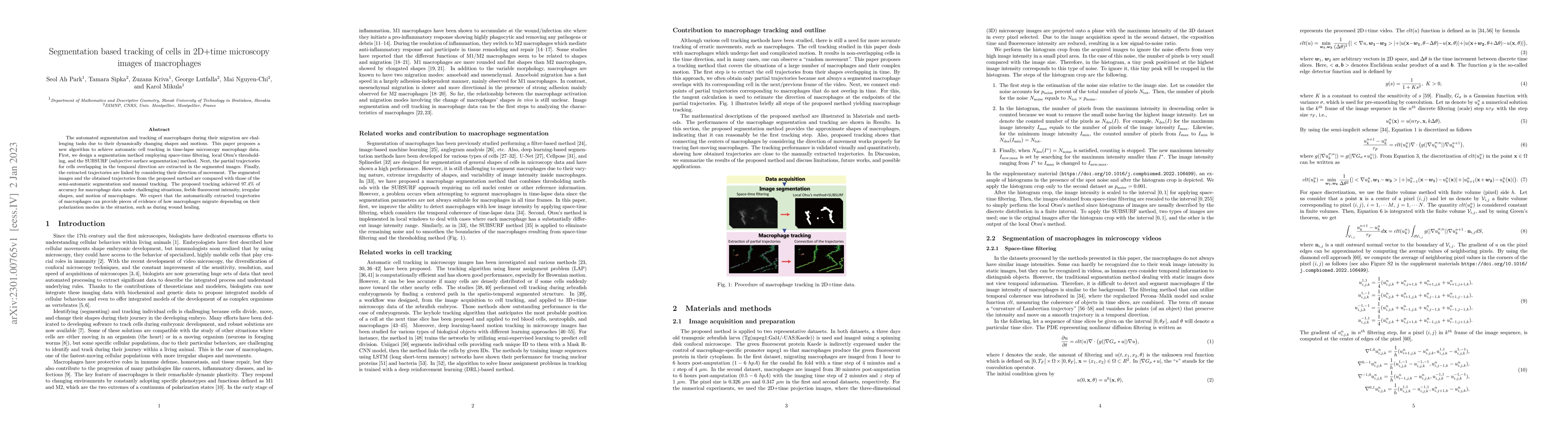 Thumbnail for Segmentation based tracking of cells in 2D+time microscopy images of
  macrophages