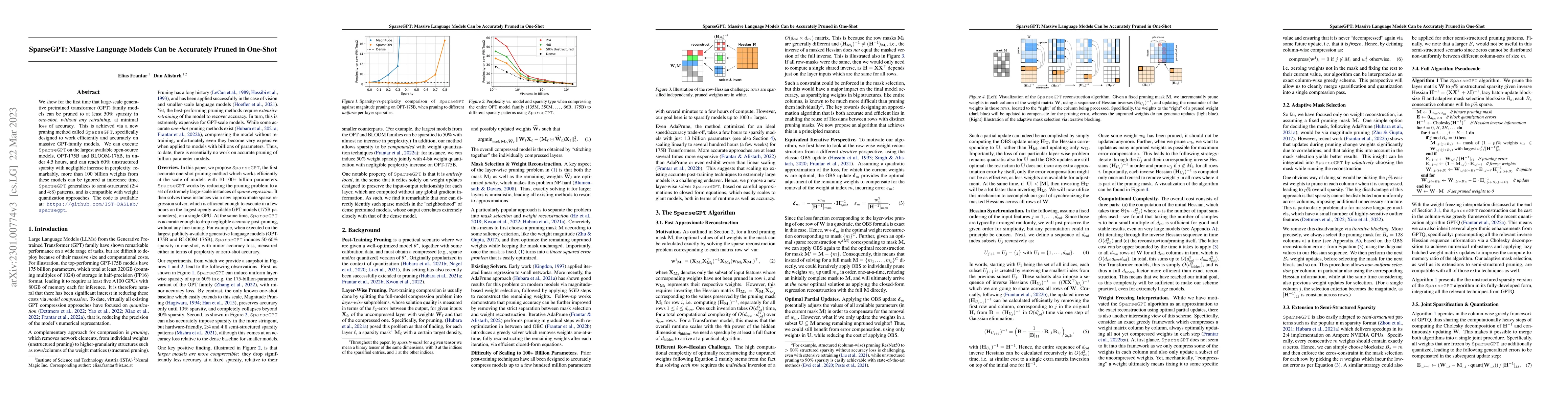 Thumbnail for SparseGPT: Massive Language Models Can Be Accurately Pruned in One-Shot