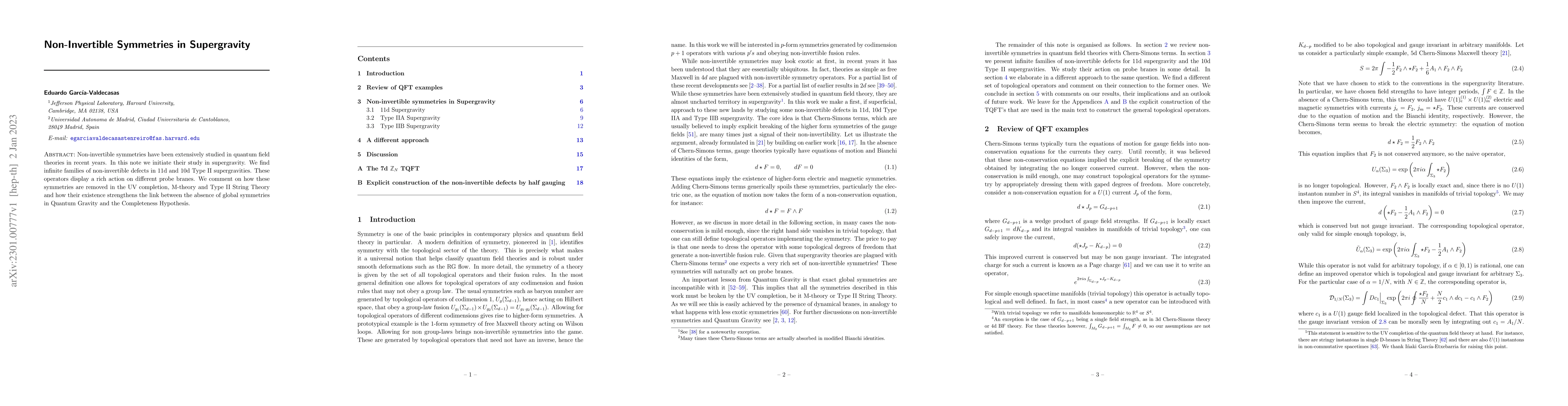 Thumbnail for Non-Invertible Symmetries in Supergravity
