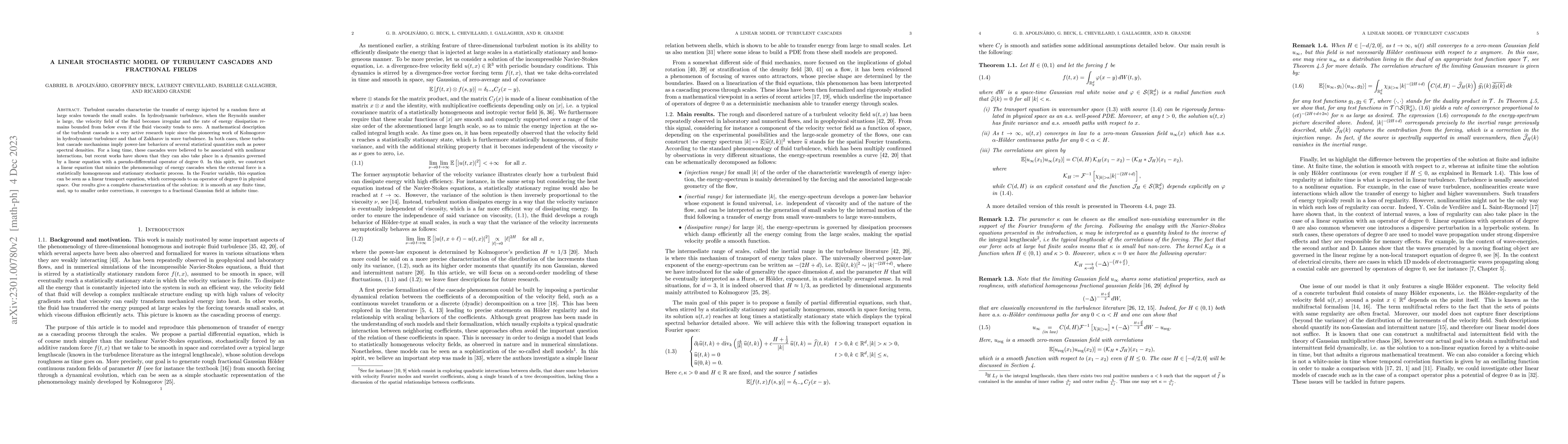 Thumbnail for A Linear Stochastic Model of Turbulent Cascades and Fractional Fields