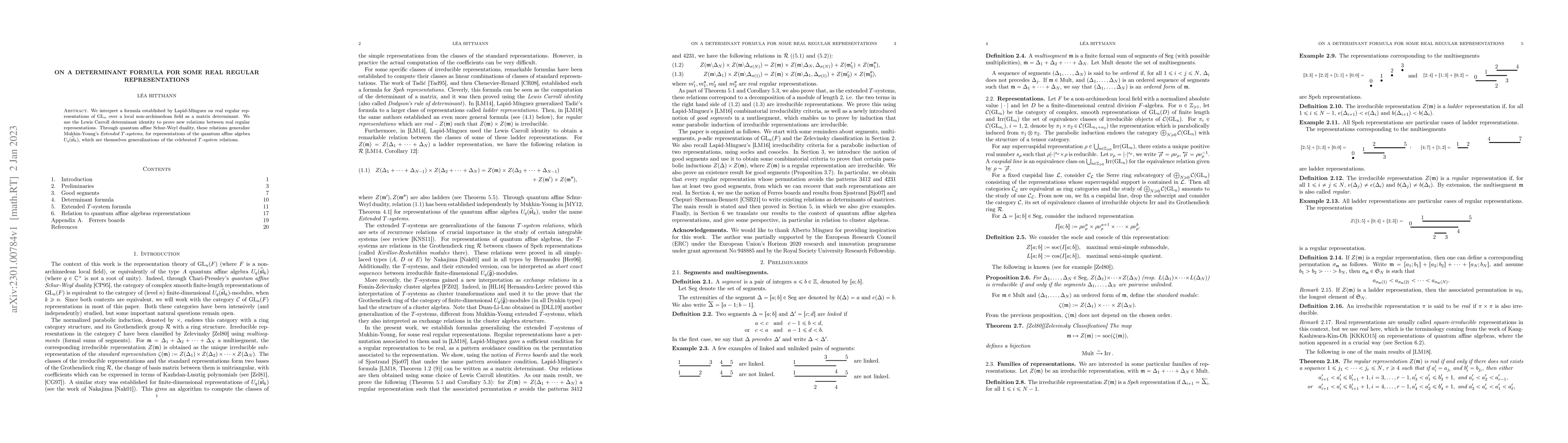 Thumbnail for On a determinant formula for some real regular representations