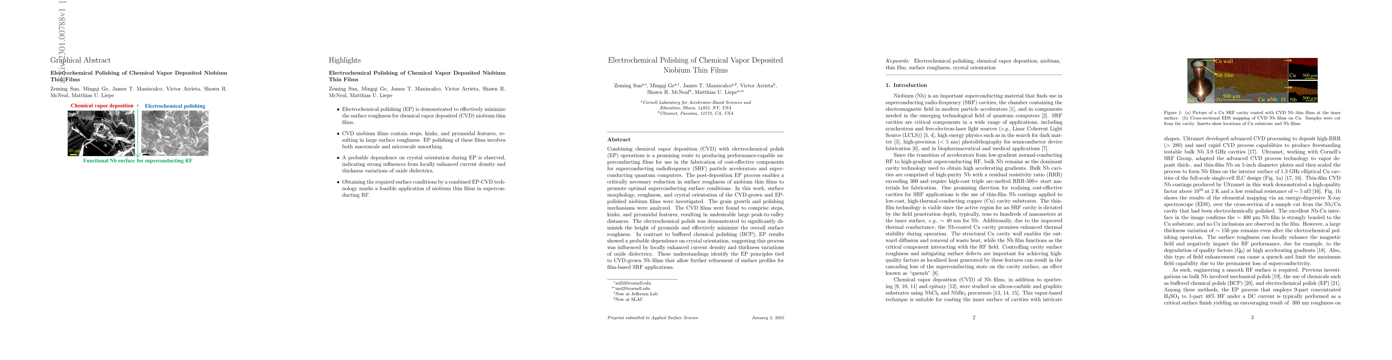 Thumbnail for Electrochemical Polishing of Chemical Vapor Deposited Niobium Thin Films