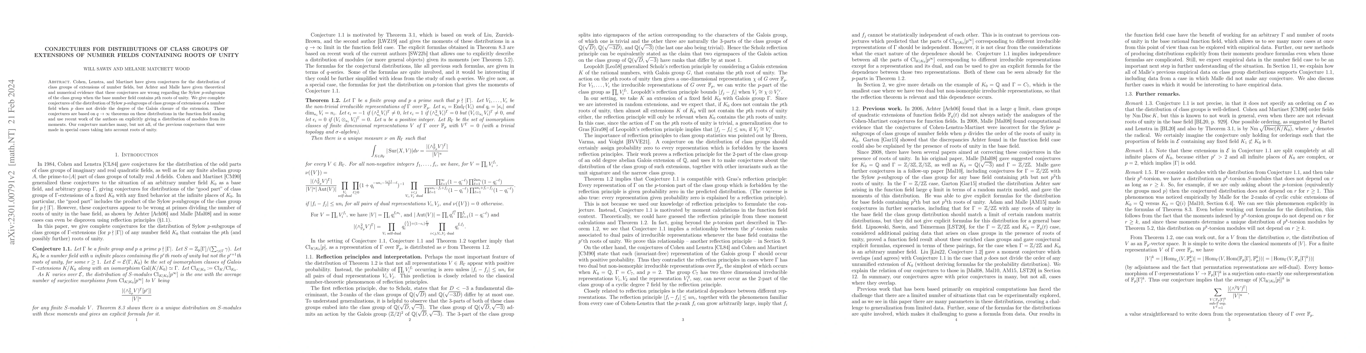 Thumbnail for Conjectures for distributions of class groups of extensions of number
  fields containing roots of unity