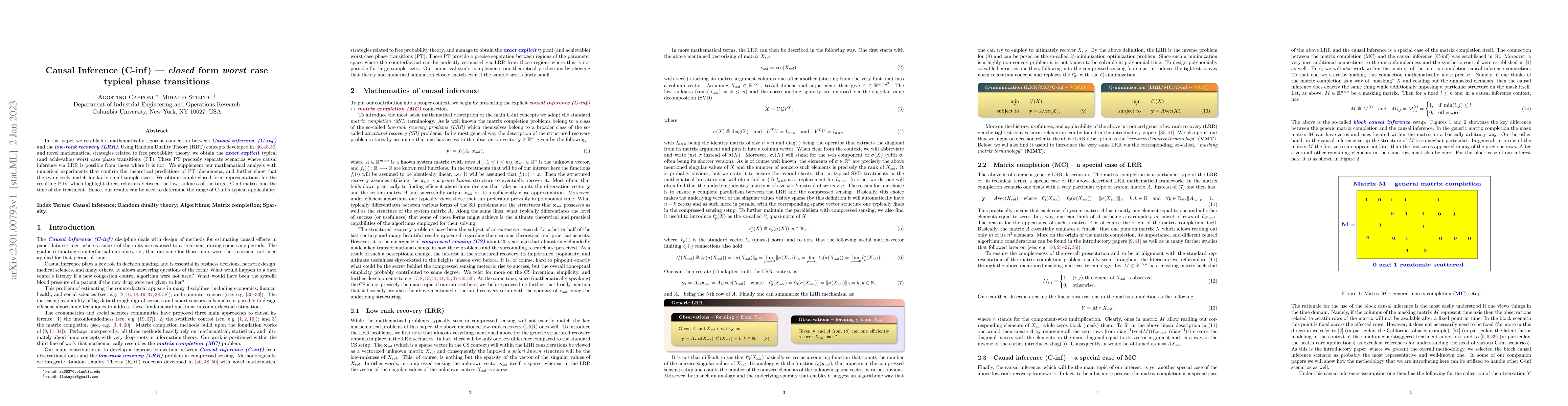 Thumbnail for Causal Inference (C-inf) -- closed form worst case typical phase
  transitions