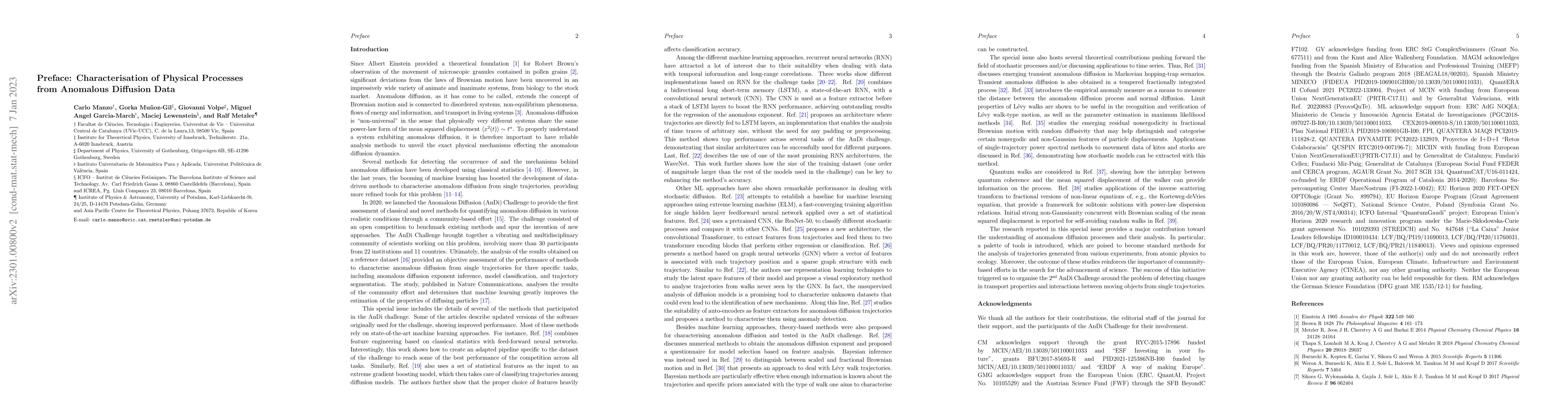 Thumbnail for Preface: Characterisation of Physical Processes from Anomalous Diffusion
  Data