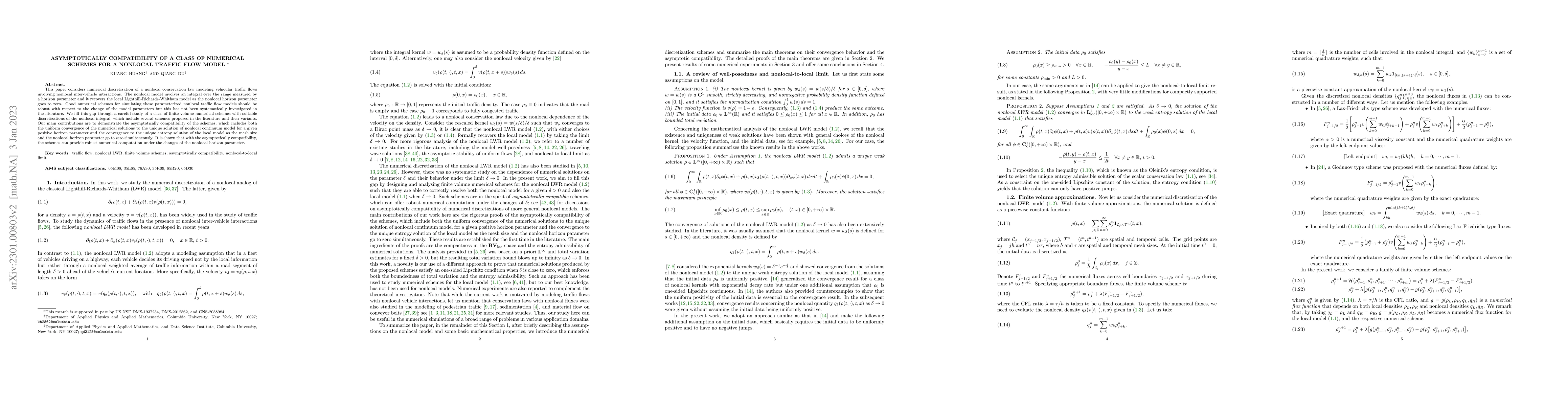 Thumbnail for Asymptotically compatibility of a class of numerical schemes for a
  nonlocal traffic flow model