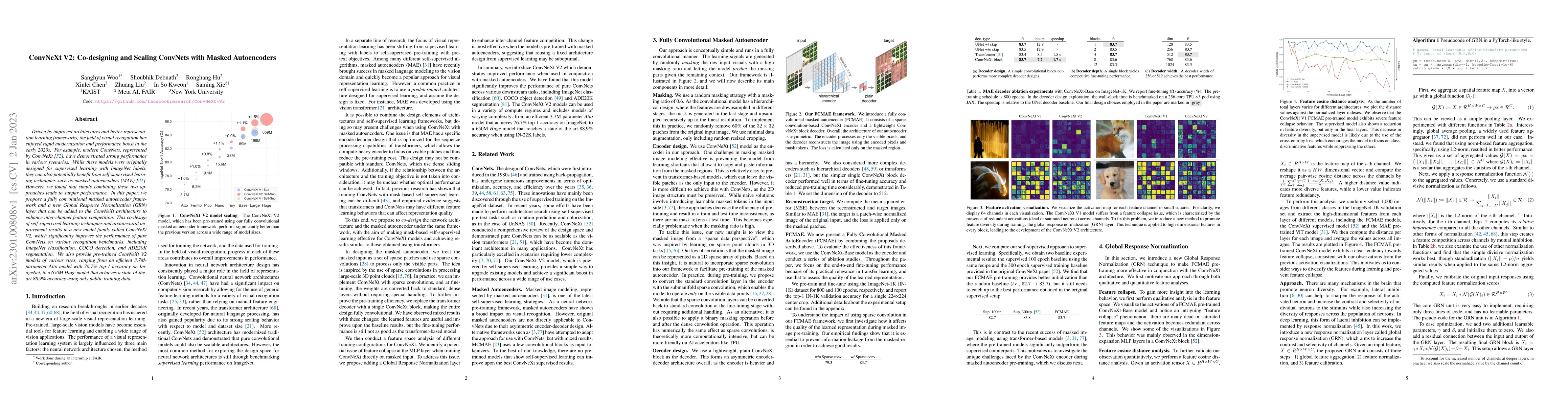 Thumbnail for ConvNeXt V2: Co-designing and Scaling ConvNets with Masked Autoencoders