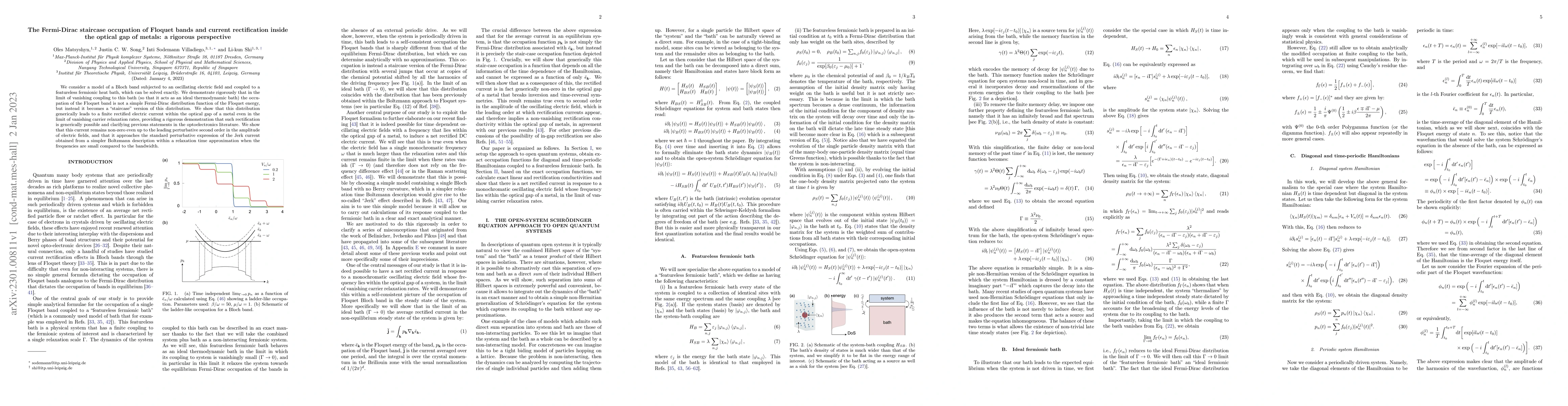 Thumbnail for The Fermi-Dirac staircase occupation of Floquet bands and current
  rectification inside the optical gap of metals: a rigorous perspective