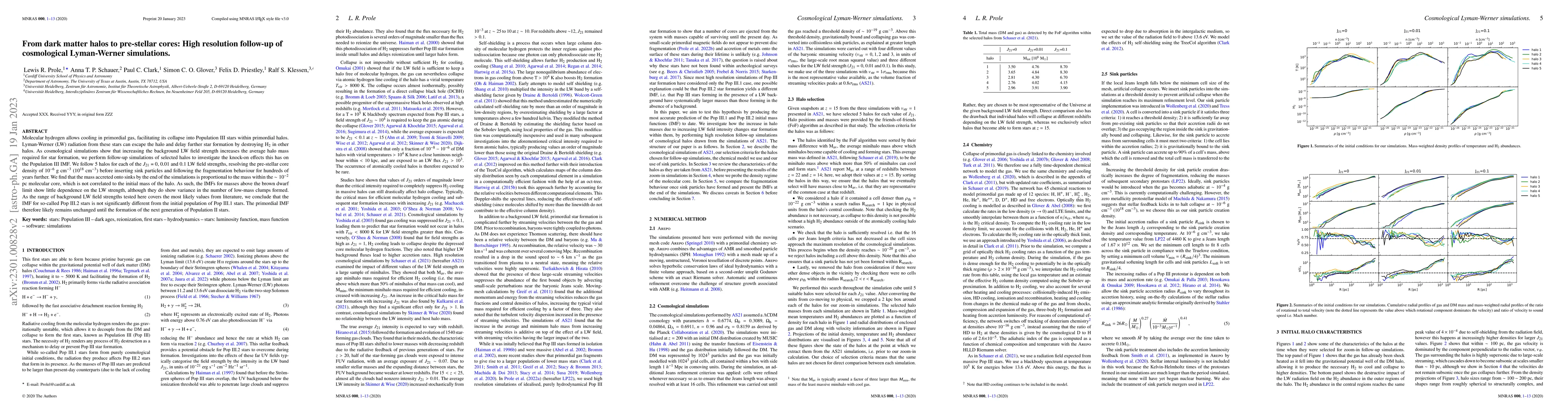 Thumbnail for From dark matter halos to pre-stellar cores: High resolution follow-up
  of cosmological Lyman-Werner simulations