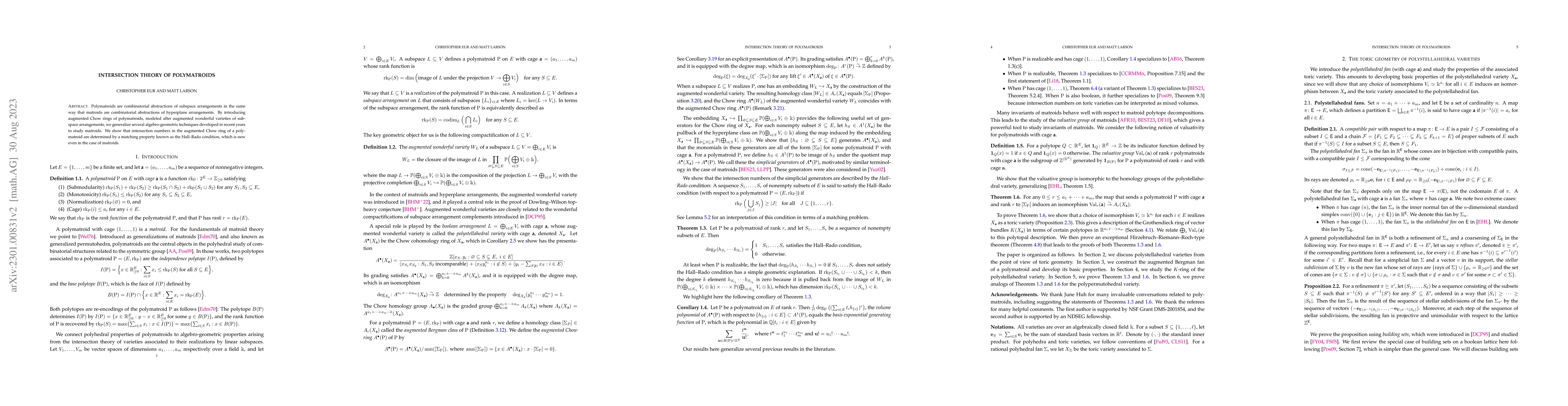 Thumbnail for Intersection theory of polymatroids