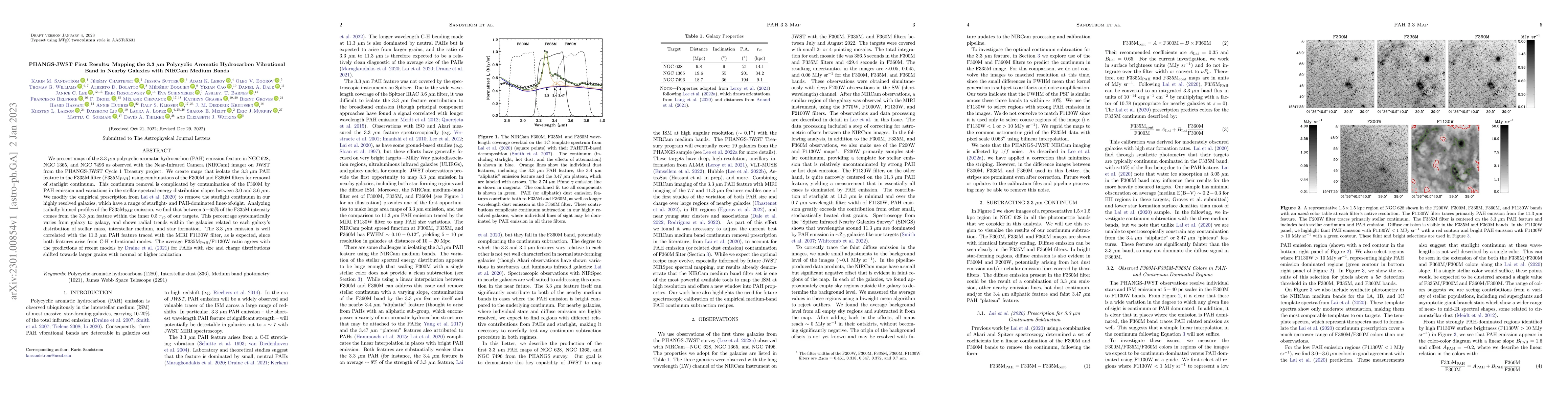 Thumbnail for PHANGS-JWST First Results: Mapping the 3.3 micron Polycyclic Aromatic
  Hydrocarbon Vibrational Band in Nearby Galaxies with NIRCam Medium Bands