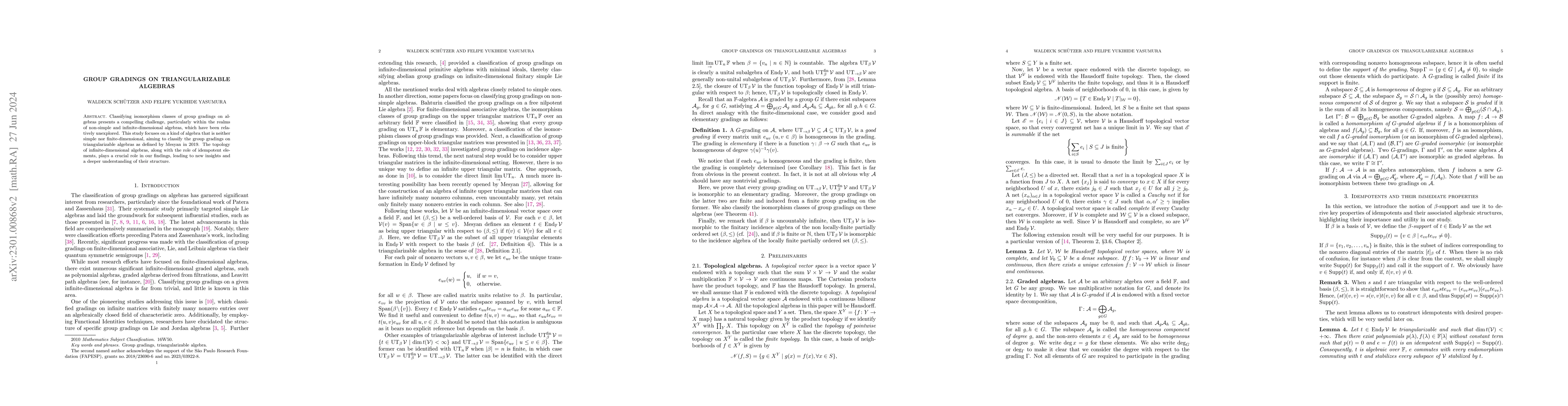Thumbnail for Group gradings on triangularizable algebras