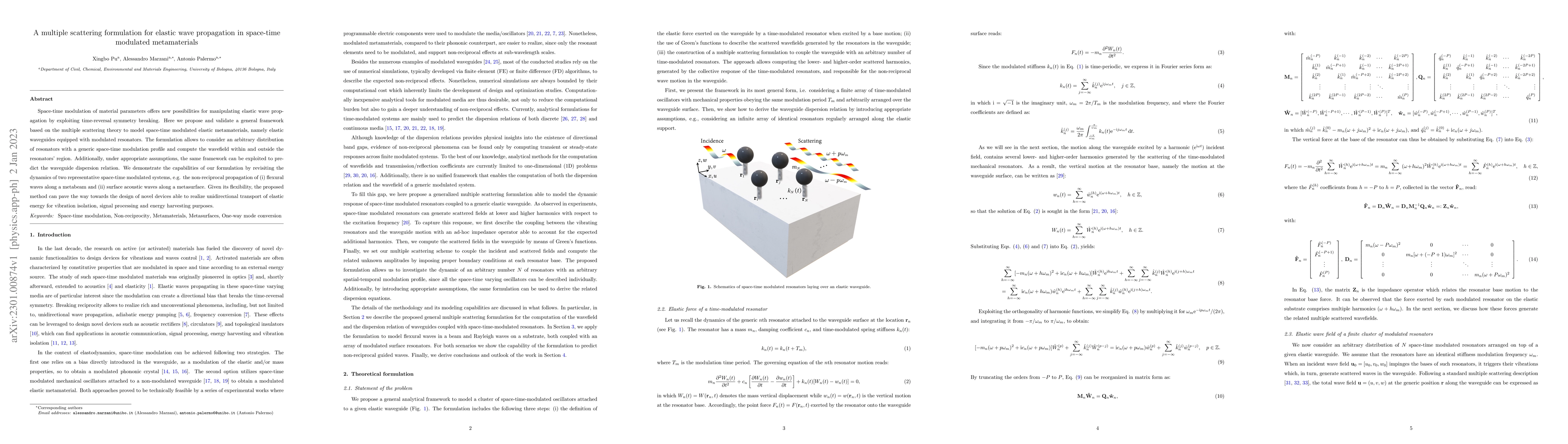 Thumbnail for A multiple scattering formulation for elastic wave propagation in
  space-time modulated metamaterials