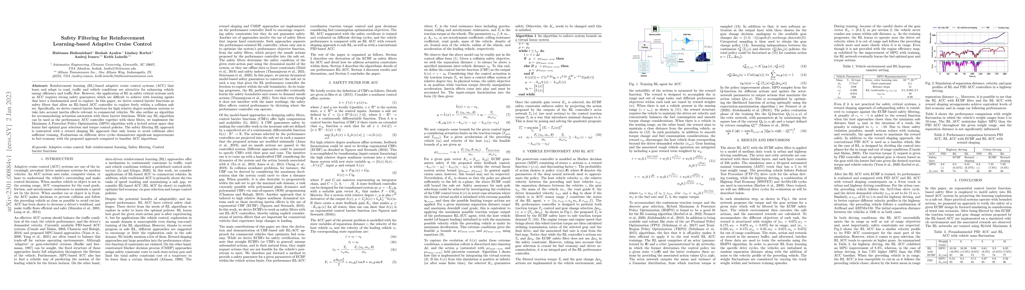 Thumbnail for Safety Filtering for Reinforcement Learning-based Adaptive Cruise
  Control