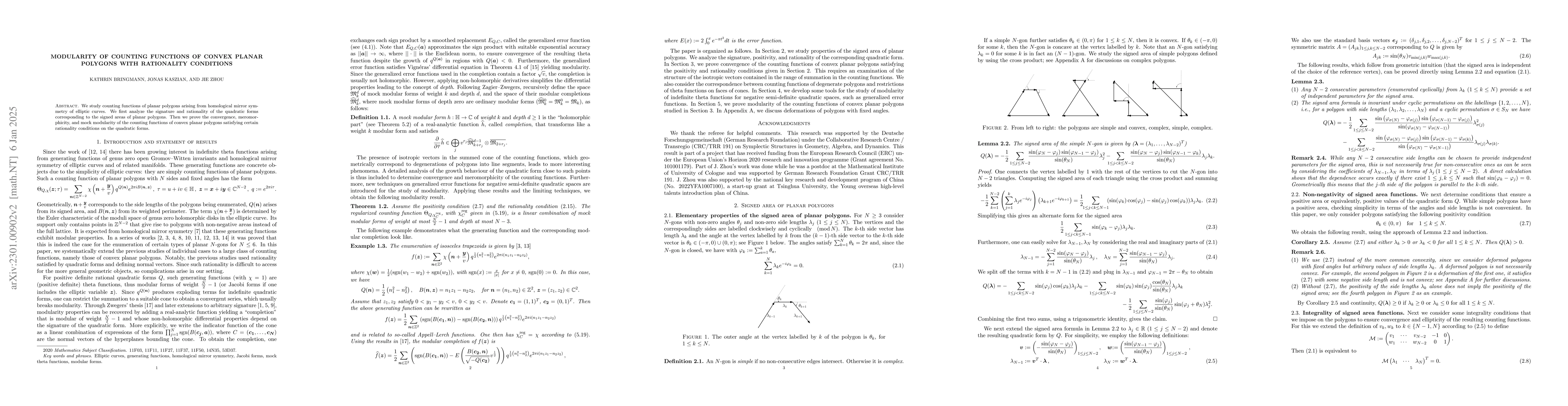 Thumbnail for Modularity of counting functions of convex planar polygons with
  rationality conditions