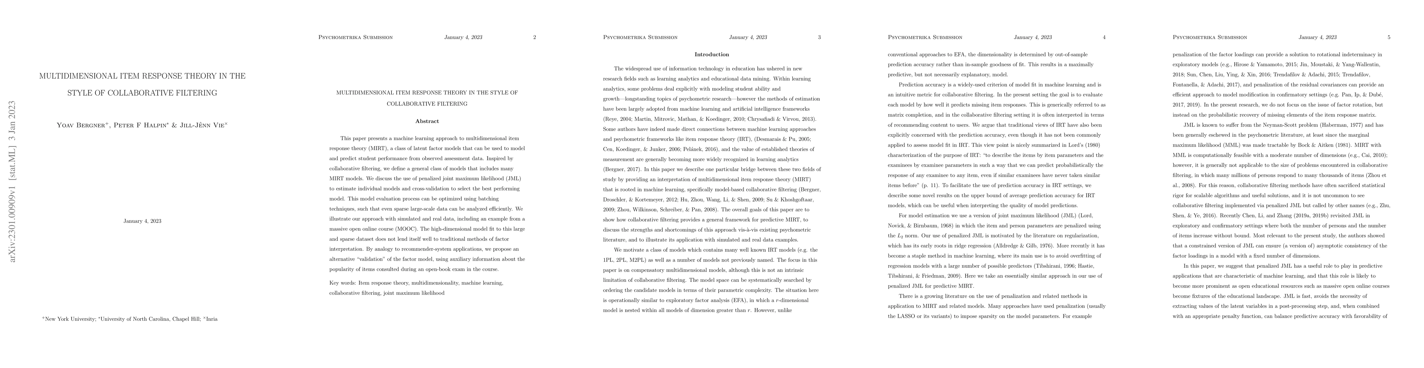 Thumbnail for Multidimensional Item Response Theory in the Style of Collaborative
  Filtering