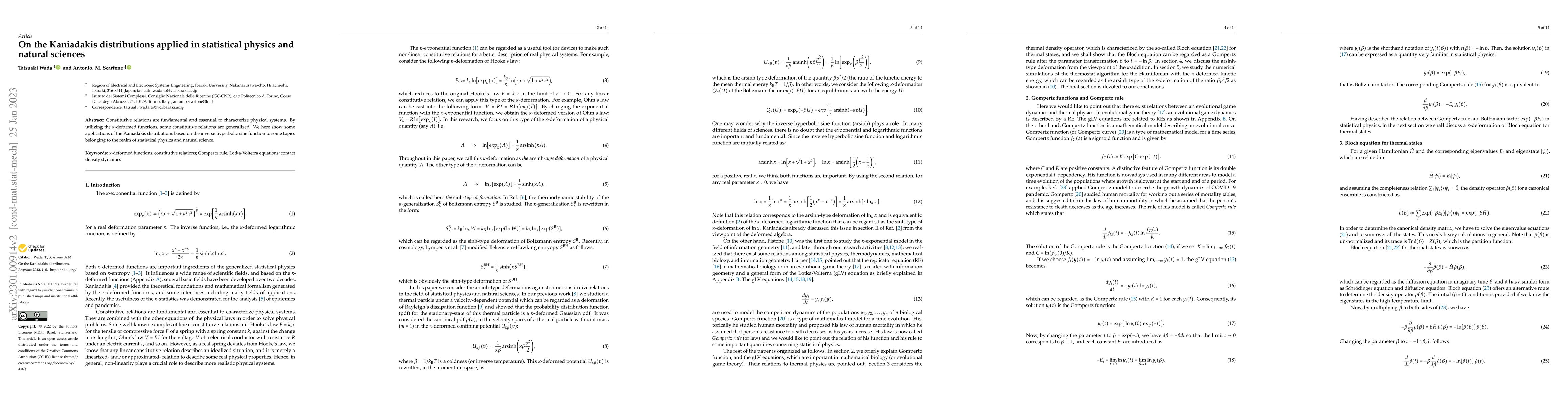 Thumbnail for On the Kaniadakis distributions applied in statistical physics and
  natural sciences