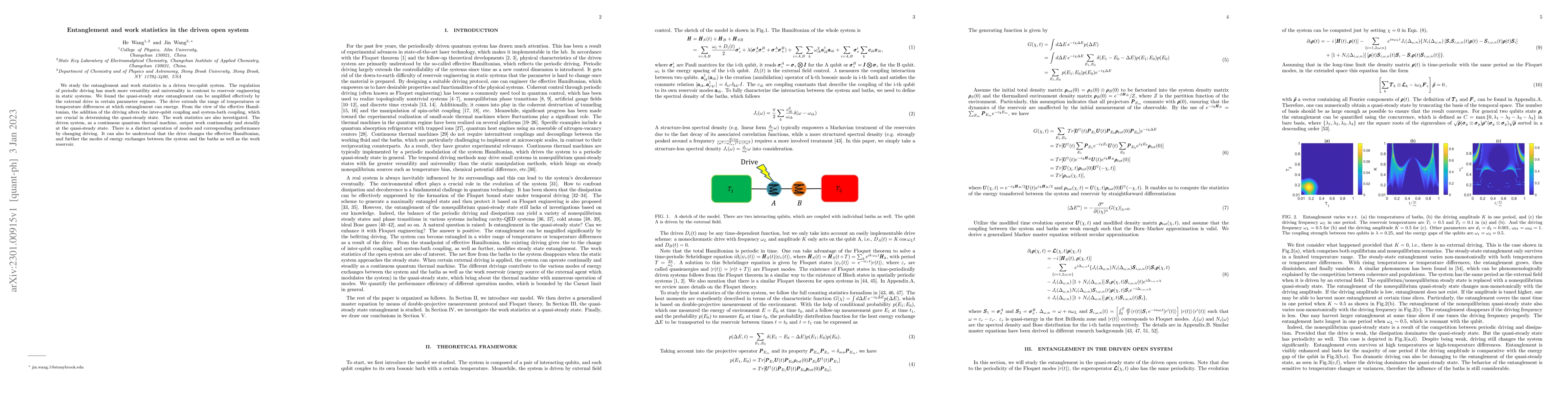 Thumbnail for Entanglement and work statistics in the driven open system