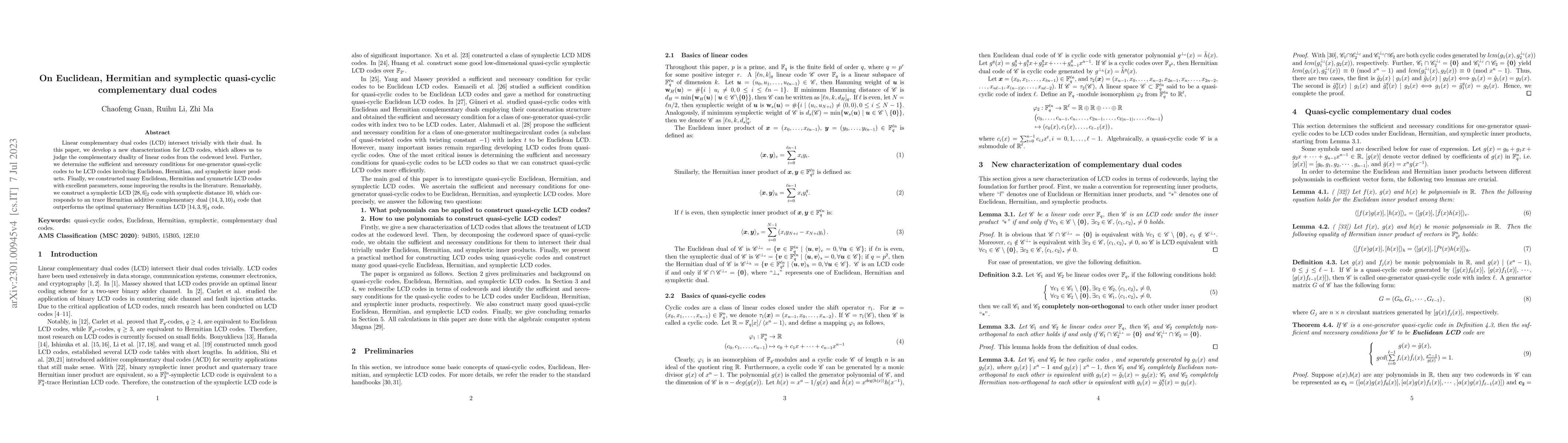 Thumbnail for On Euclidean, Hermitian and symplectic quasi-cyclic complementary dual
  codes