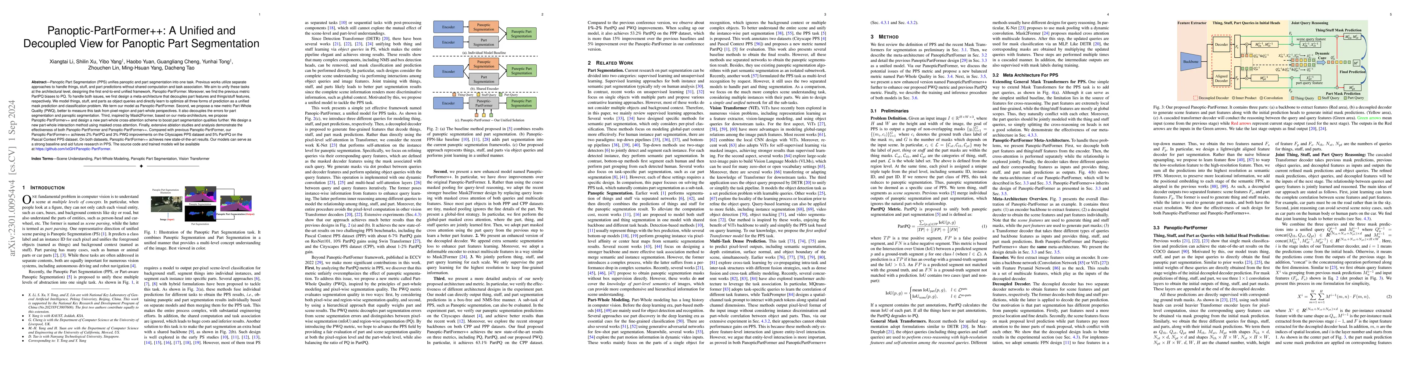 Thumbnail for PanopticPartFormer++: A Unified and Decoupled View for Panoptic Part
  Segmentation