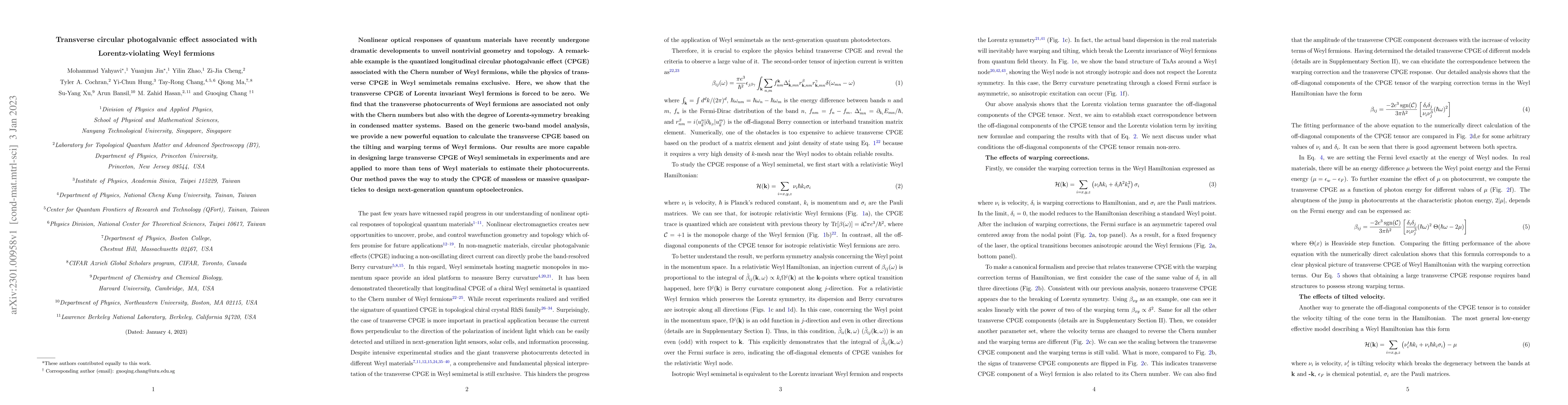 Thumbnail for Transverse circular photogalvanic effect associated with
  Lorentz-violating Weyl fermions