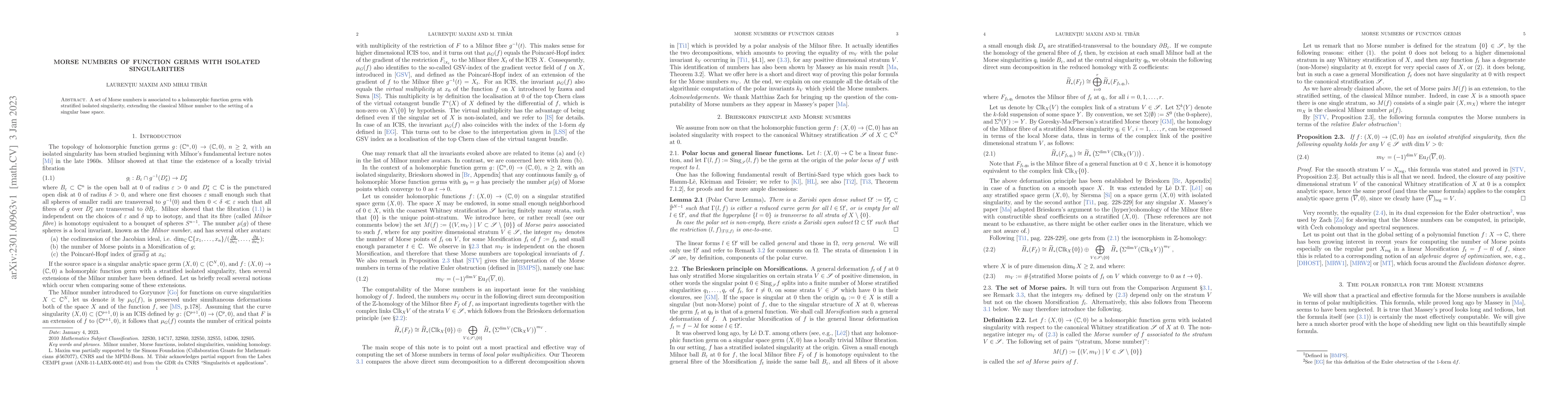 Thumbnail for Morse numbers of function germs with isolated singularities