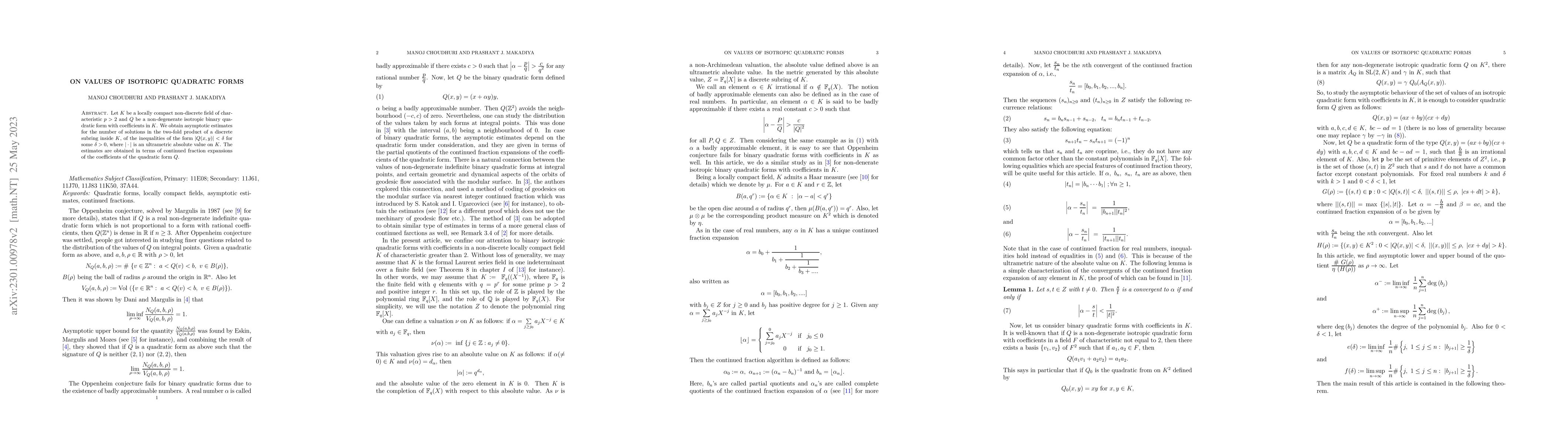 Thumbnail for On values of isotropic quadratic forms