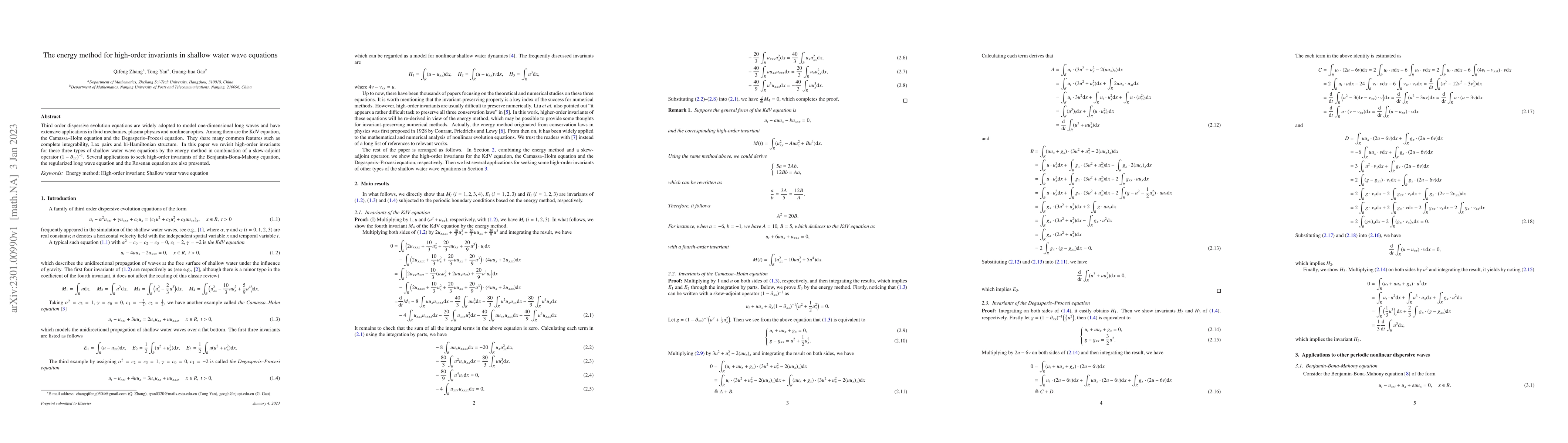 Thumbnail for The energy method for high-order invariants in shallow water wave
  equations