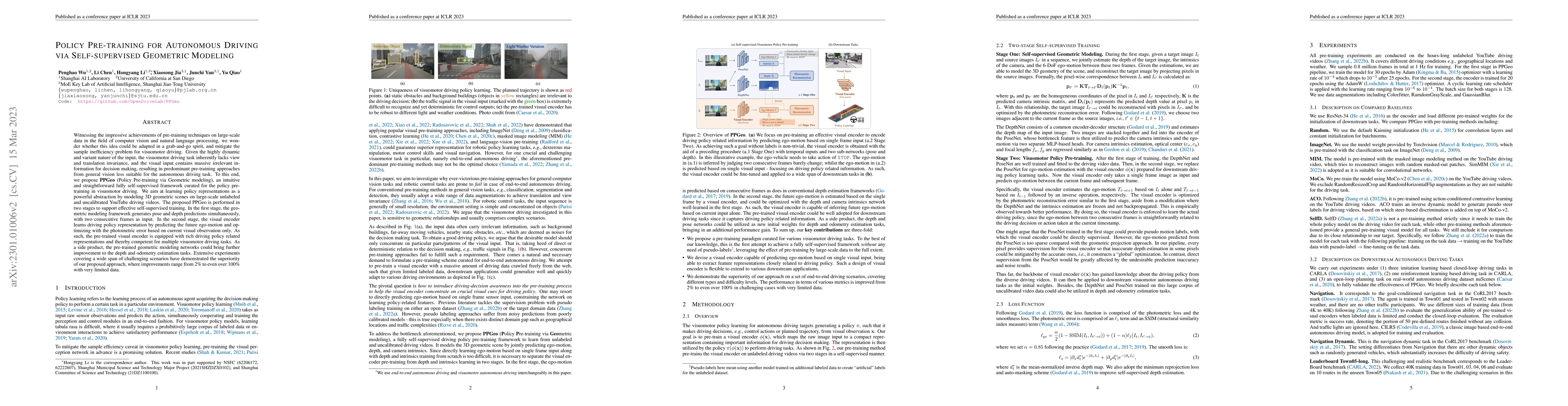 Thumbnail for Policy Pre-training for Autonomous Driving via Self-supervised Geometric
  Modeling