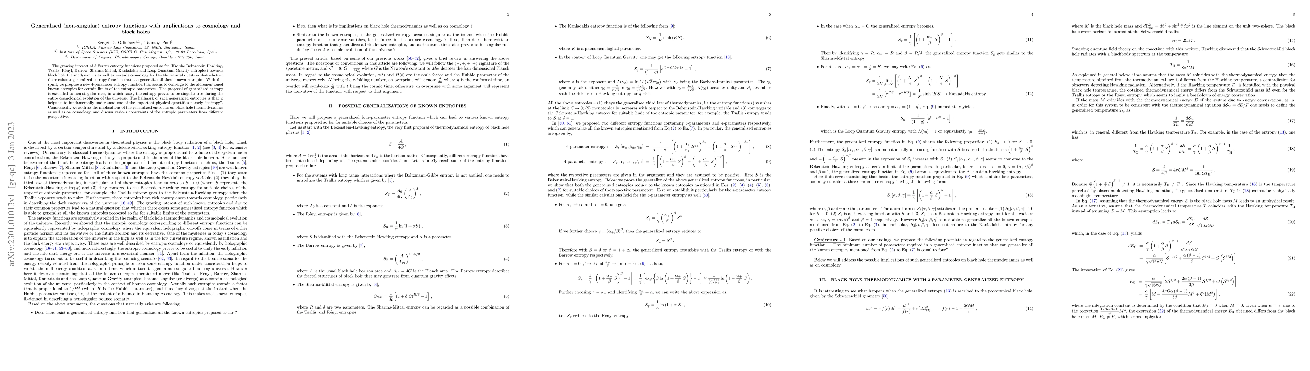 Thumbnail for Generalised (non-singular) entropy functions with applications to
  cosmology and black holes