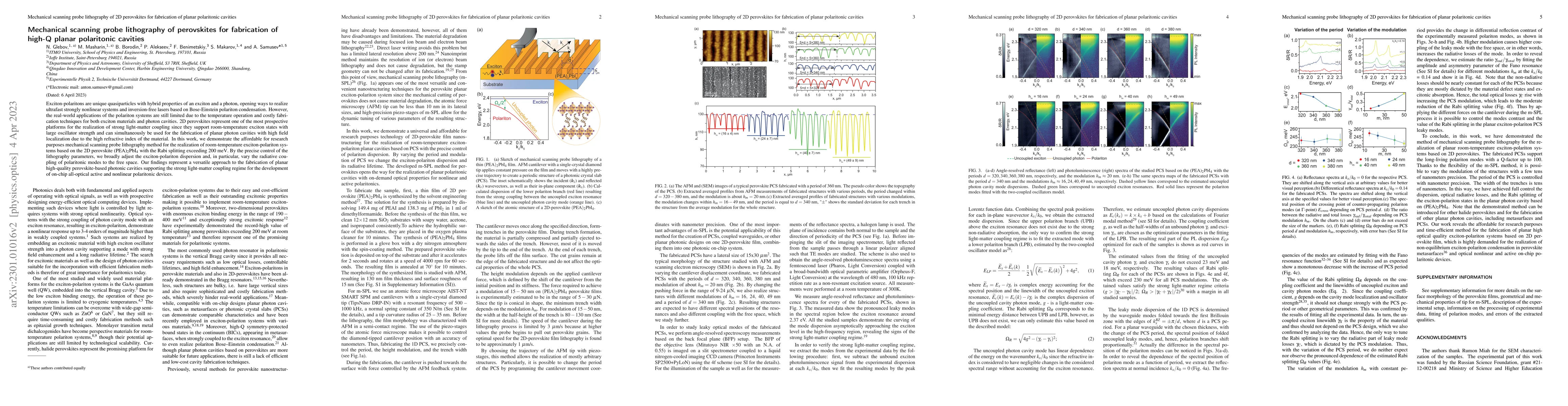 Thumbnail for Mechanical scanning probe lithography of perovskites for fabrication of
  high-Q planar polaritonic cavities