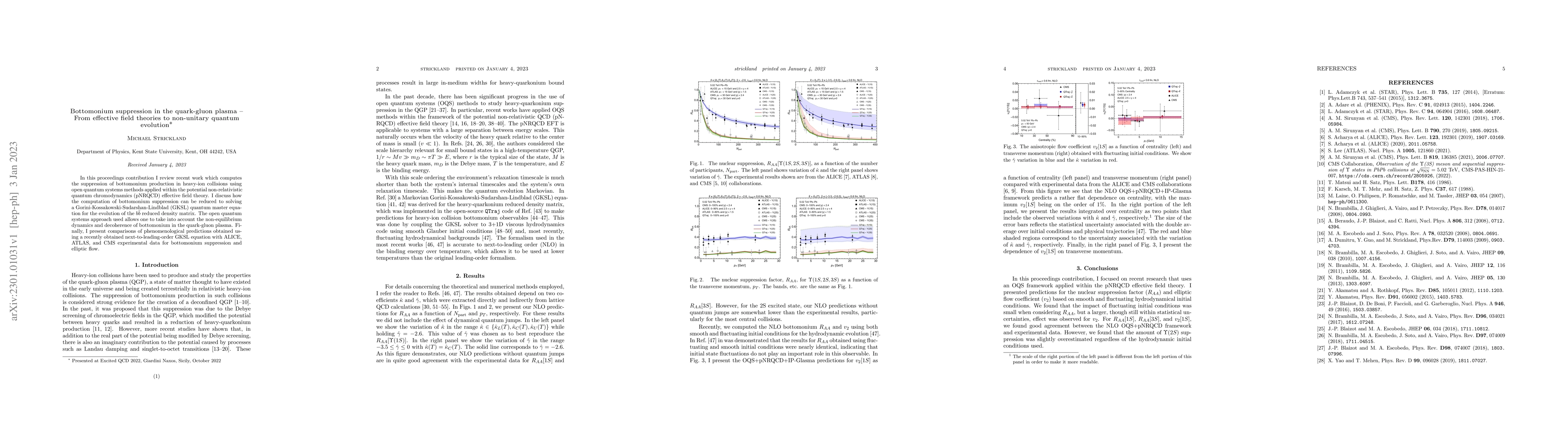 Thumbnail for Bottomonium suppression in the quark-gluon plasma -- From effective
  field theories to non-unitary quantum evolution