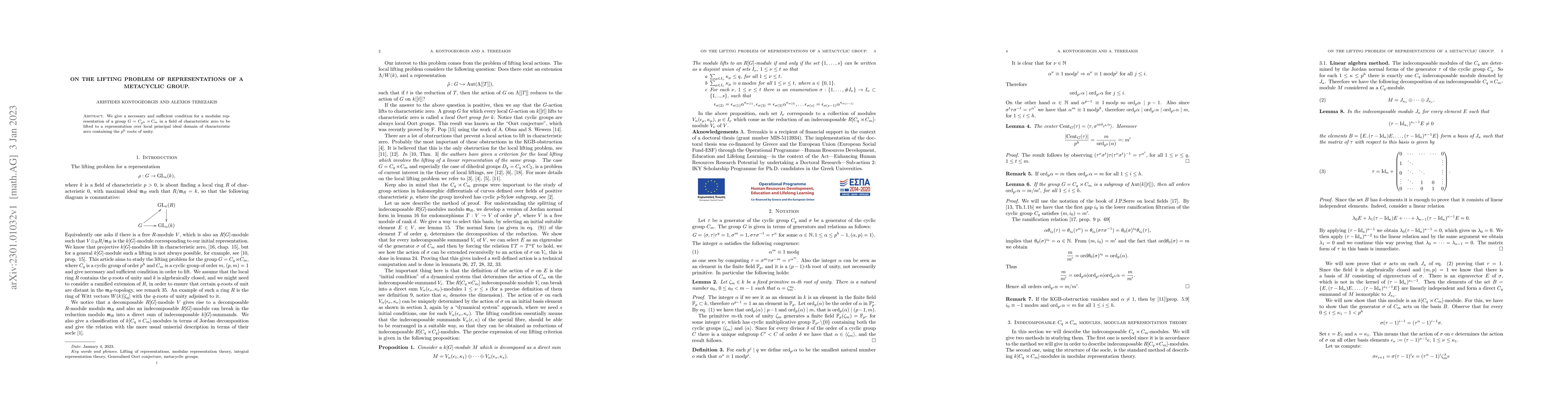 Thumbnail for On the lifting problem of representations of a metacyclic group