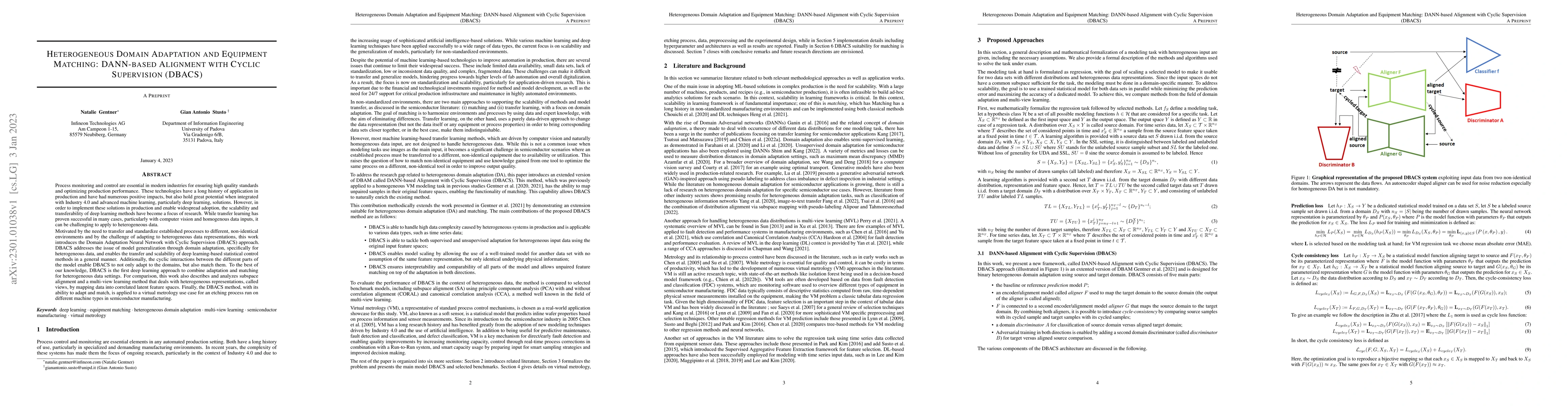 Thumbnail for Heterogeneous Domain Adaptation and Equipment Matching: DANN-based
  Alignment with Cyclic Supervision (DBACS)