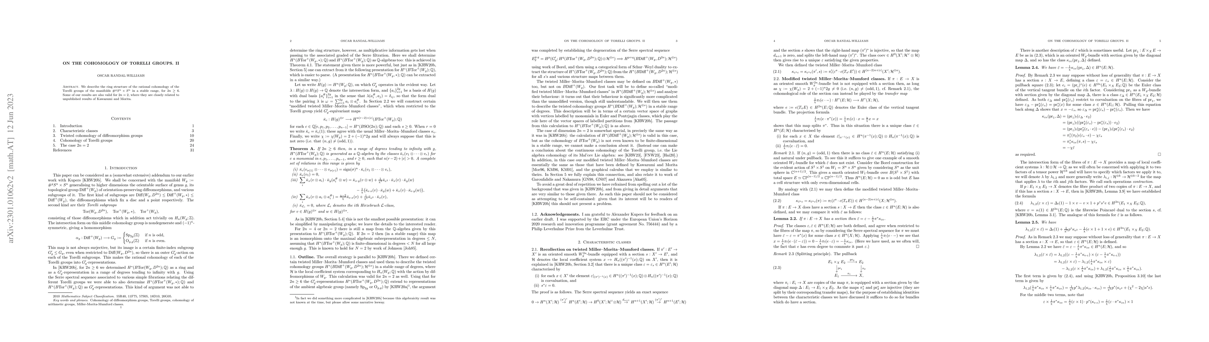 Thumbnail for On the cohomology of Torelli groups. II