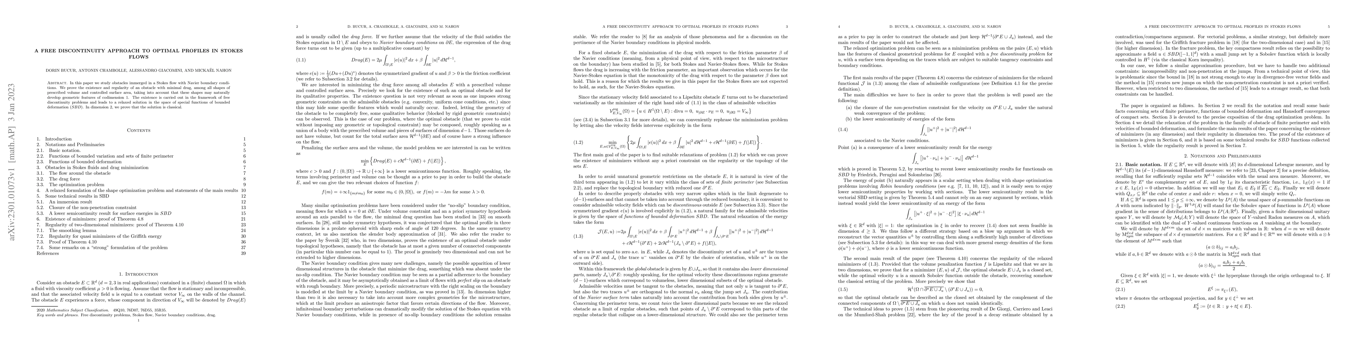 Thumbnail for A free discontinuity approach to optimal profiles in Stokes flows