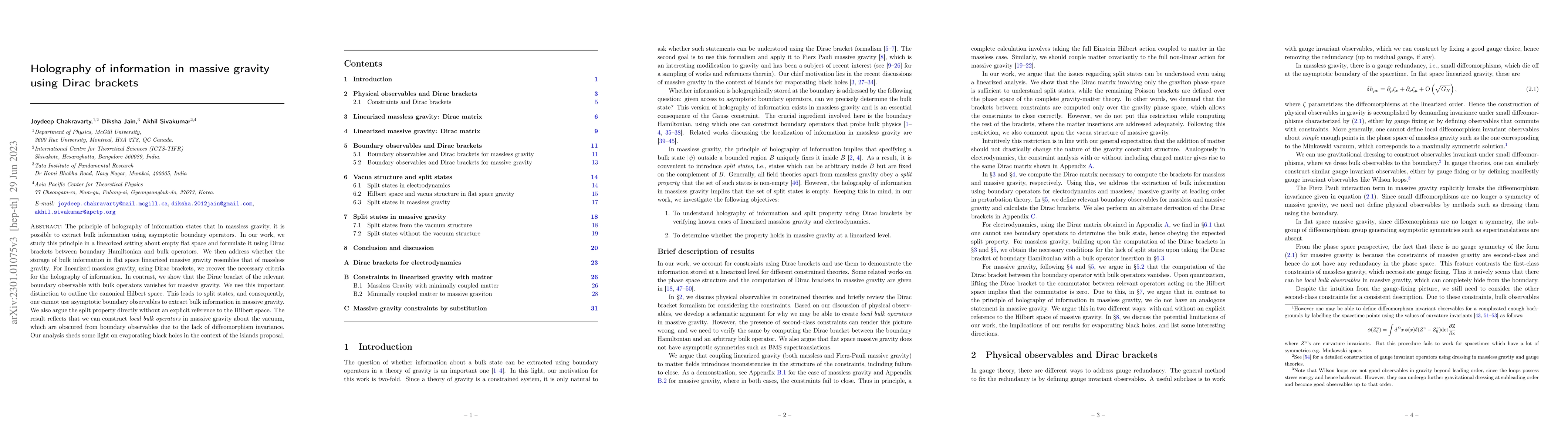 Thumbnail for Holography of information in massive gravity using Dirac brackets