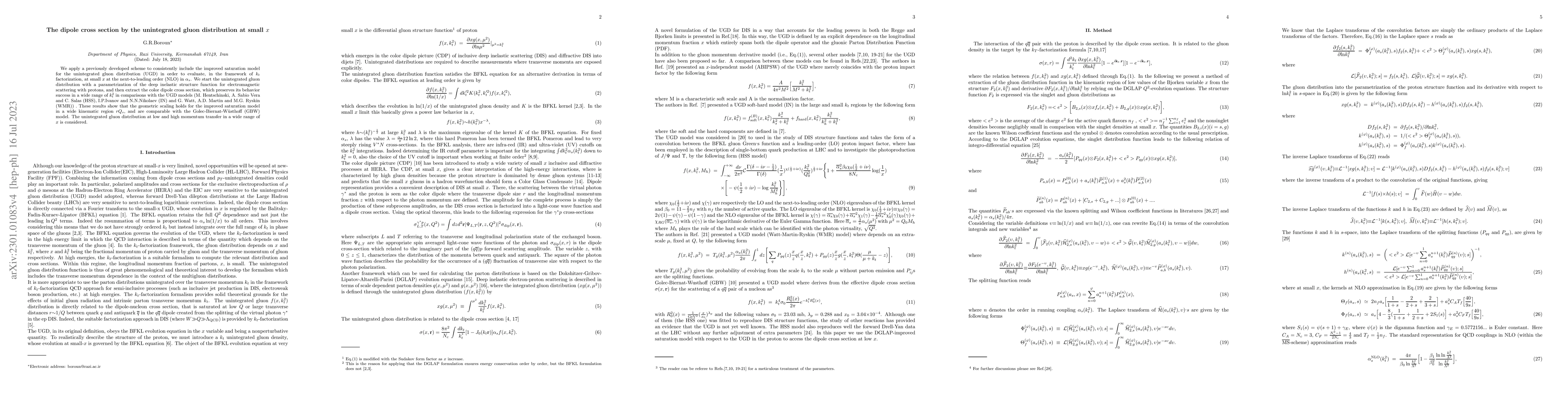 Thumbnail for The dipole cross section by the unintegrated gluon distribution at small
  $x$