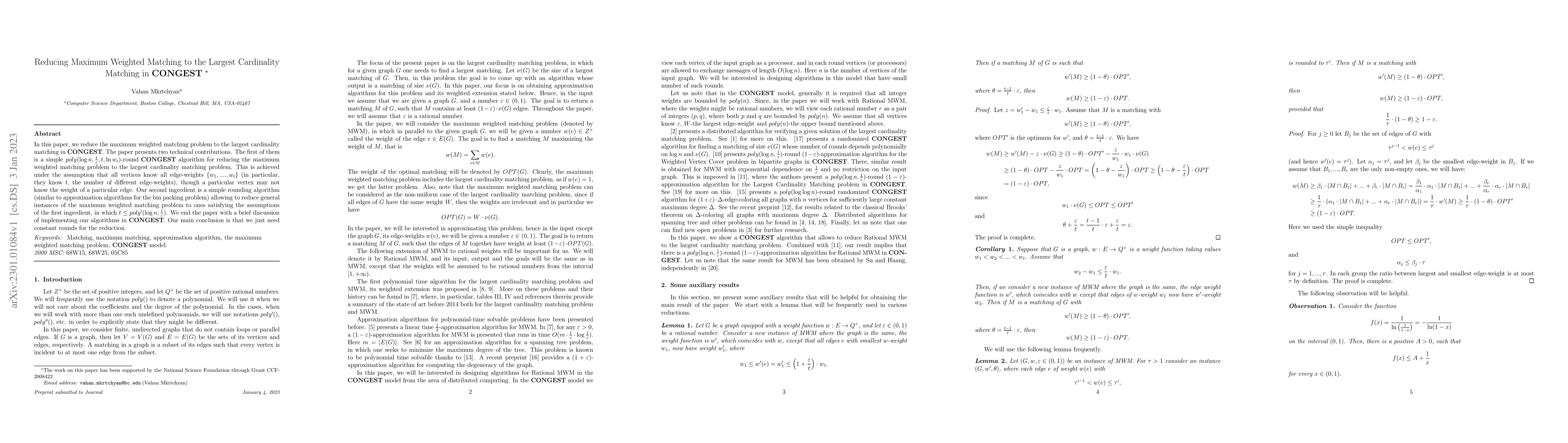 Thumbnail for Reducing Maximum Weighted Matching to the Largest Cardinality Matching
  in CONGEST