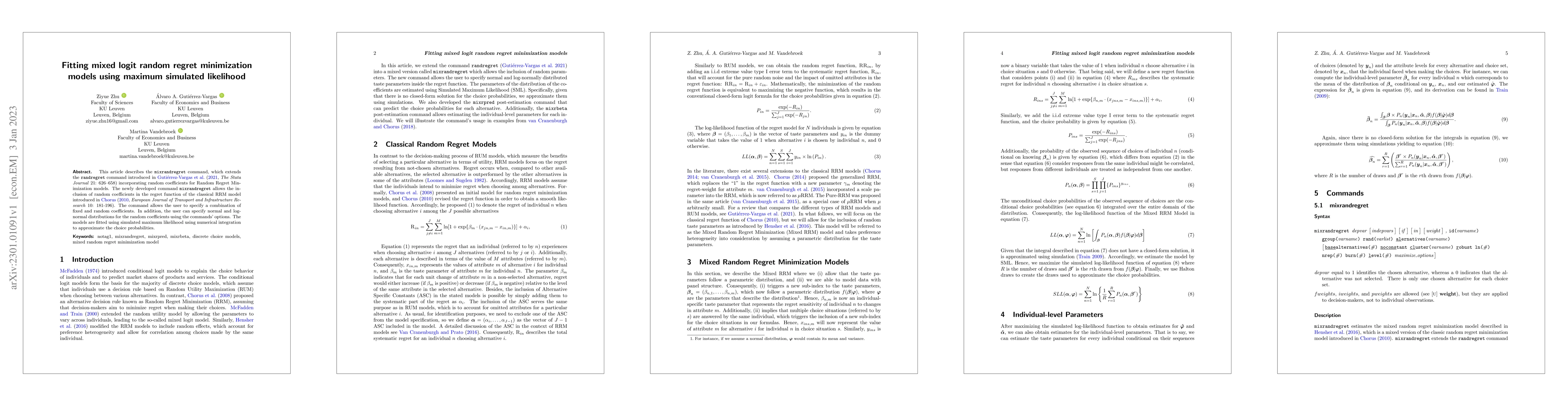 Thumbnail for Fitting mixed logit random regret minimization models using maximum
  simulated likelihood