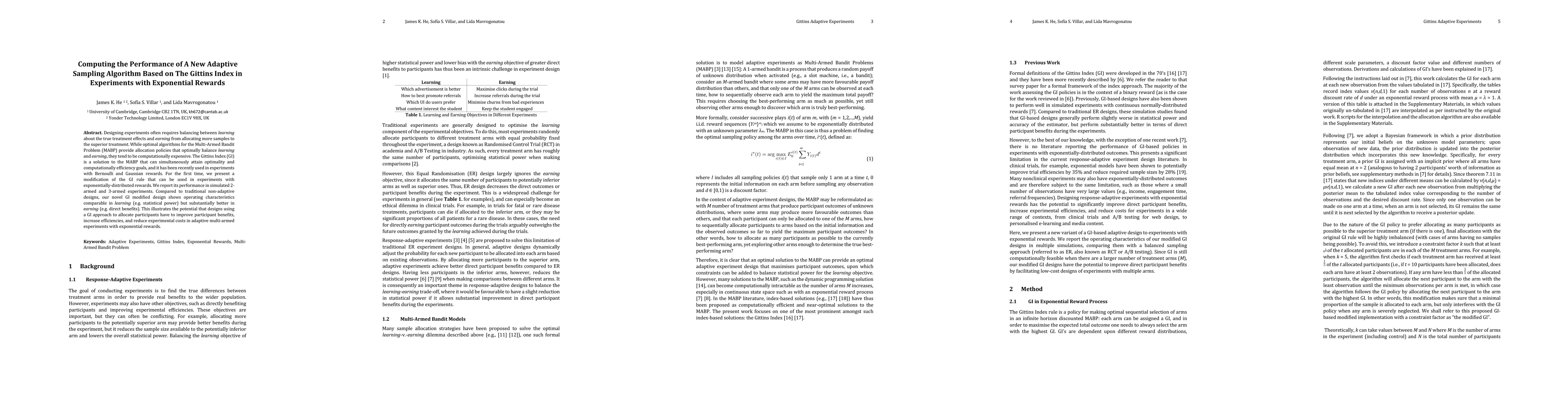 Thumbnail for Computing the Performance of A New Adaptive Sampling Algorithm Based on
  The Gittins Index in Experiments with Exponential Rewards
