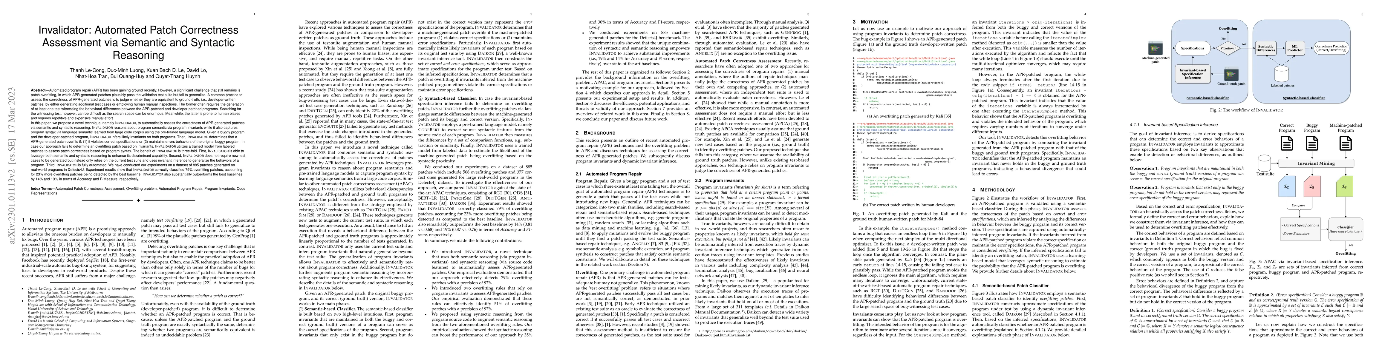 Thumbnail for Invalidator: Automated Patch Correctness Assessment via Semantic and
  Syntactic Reasoning