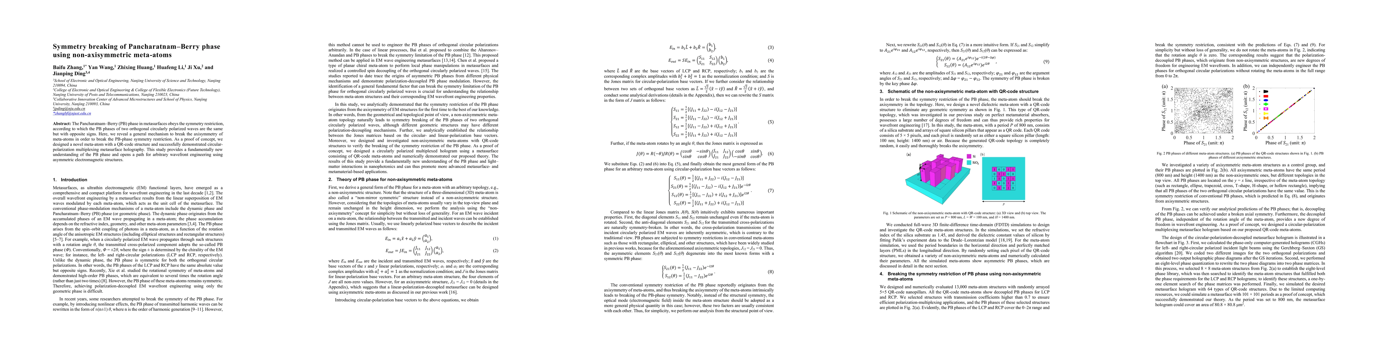 Thumbnail for Symmetry breaking of Pancharatnam-Berry phase using non-axisymmetric
  meta-atoms
