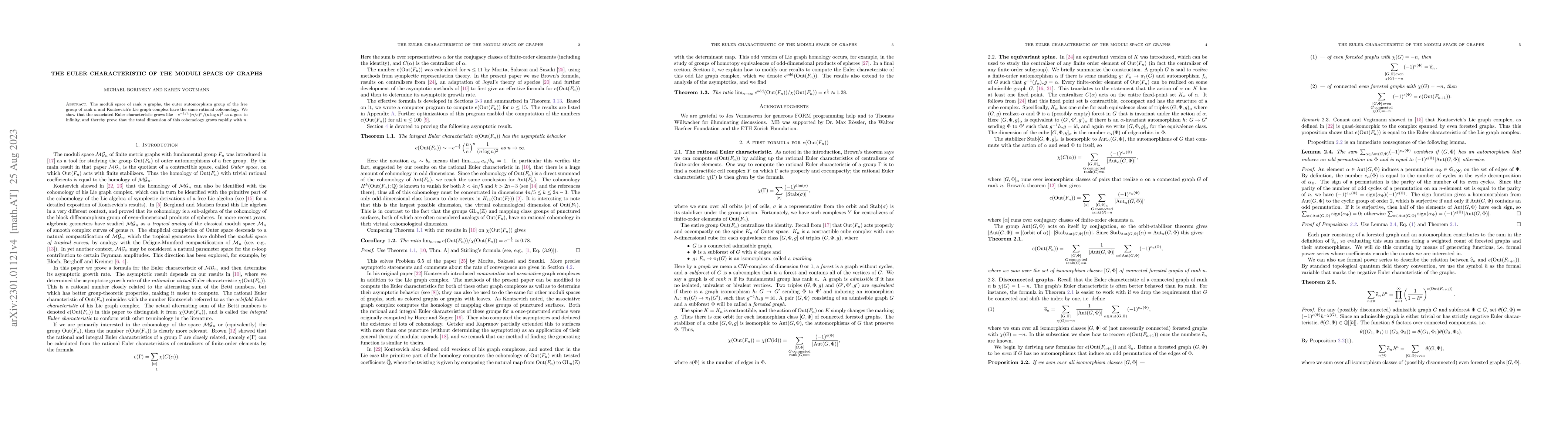 Thumbnail for The Euler characteristic of the moduli space of graphs