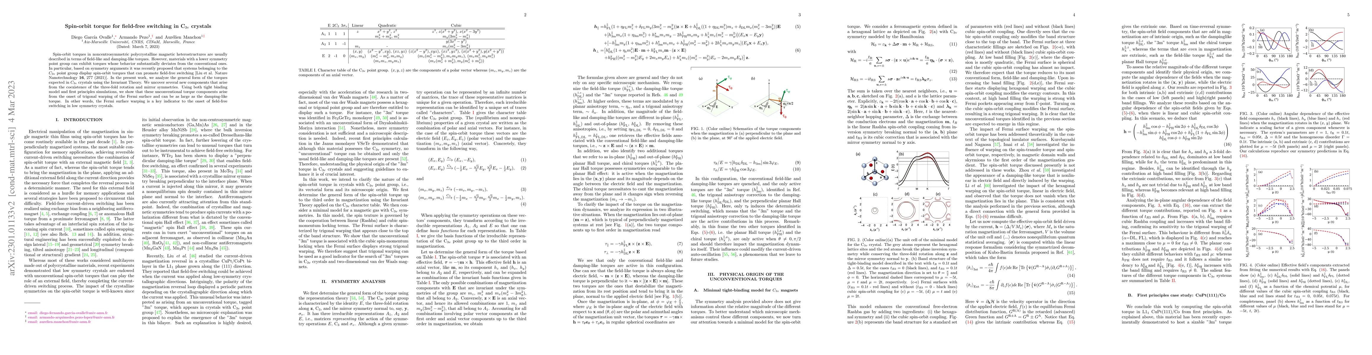 Thumbnail for Spin-orbit torque for field-free switching in C_{3v} crystals