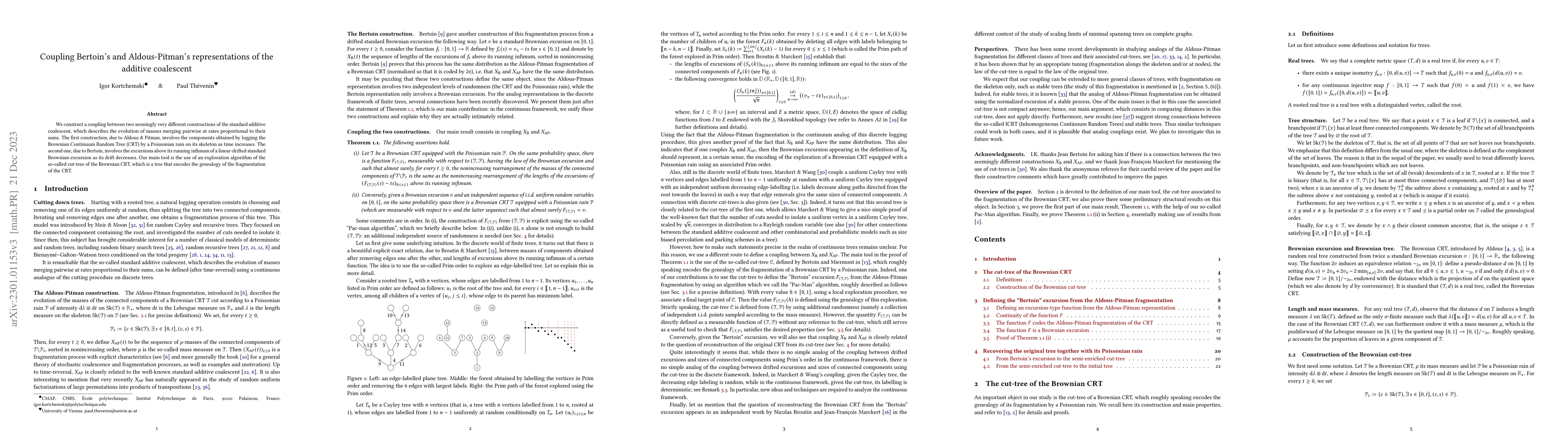 Thumbnail for Coupling Bertoin's and Aldous-Pitman's representations of the additive
  coalescent