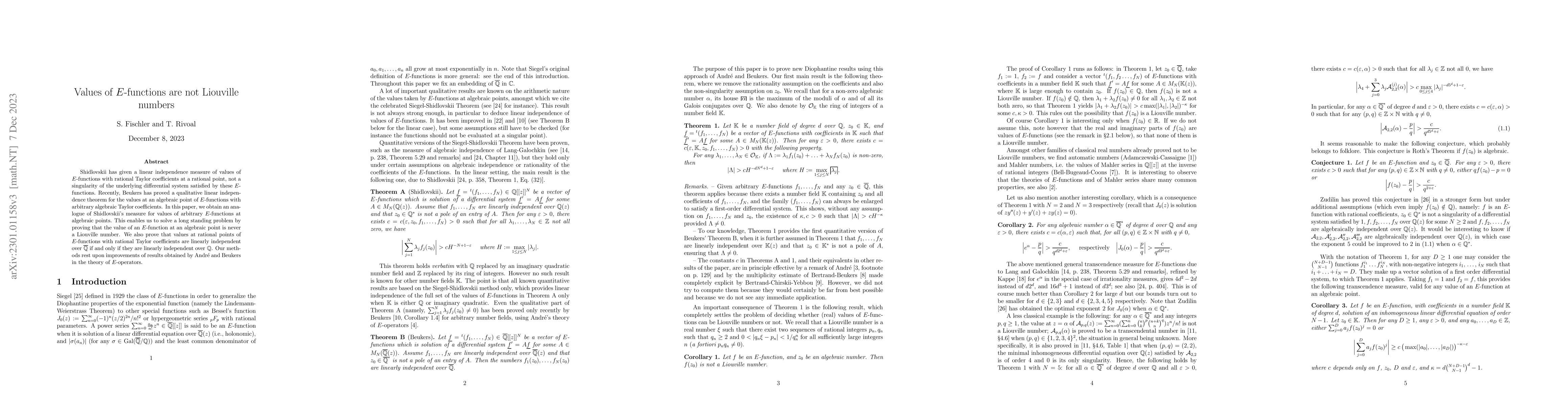 Thumbnail for Values of E-functions are not Liouville numbers