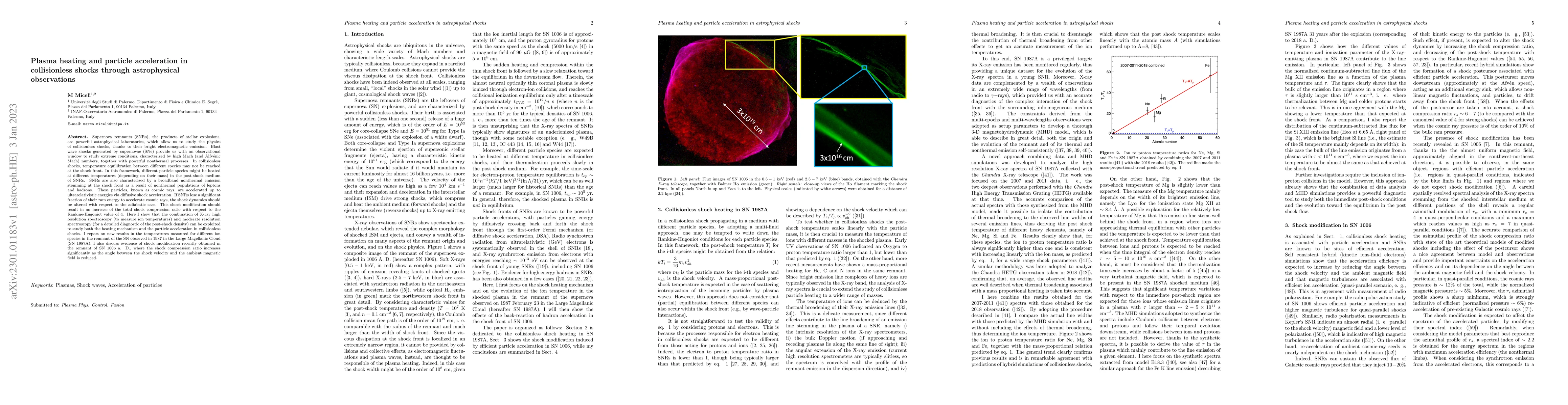 Thumbnail for Plasma heating and particle acceleration in collisionless shocks through
  astrophysical observations