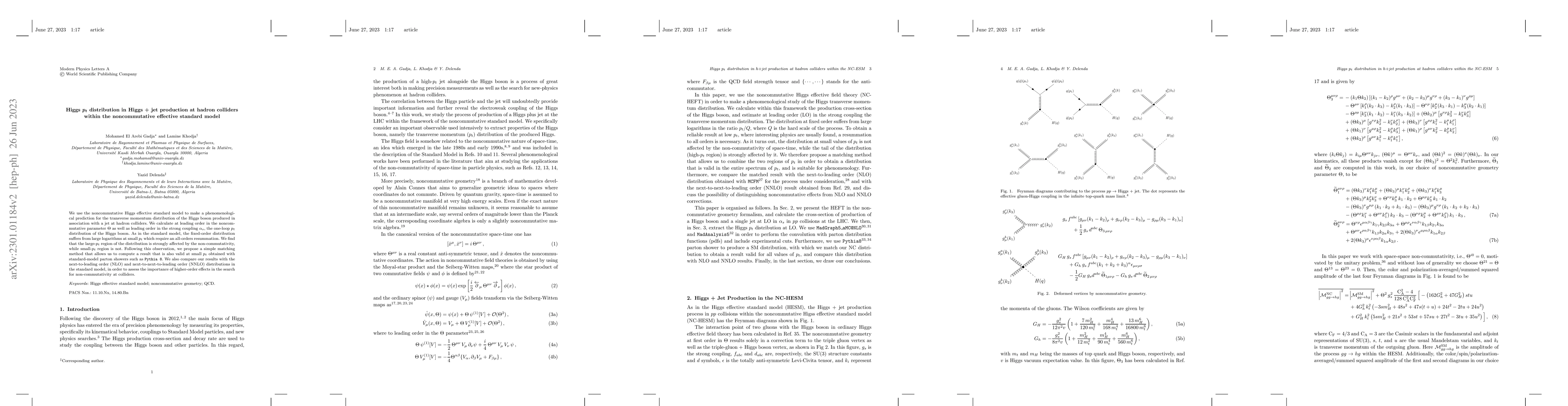Thumbnail for Higgs $p_t$ distribution in Higgs + jet production at hadron colliders
  within the noncommutative effective standard model