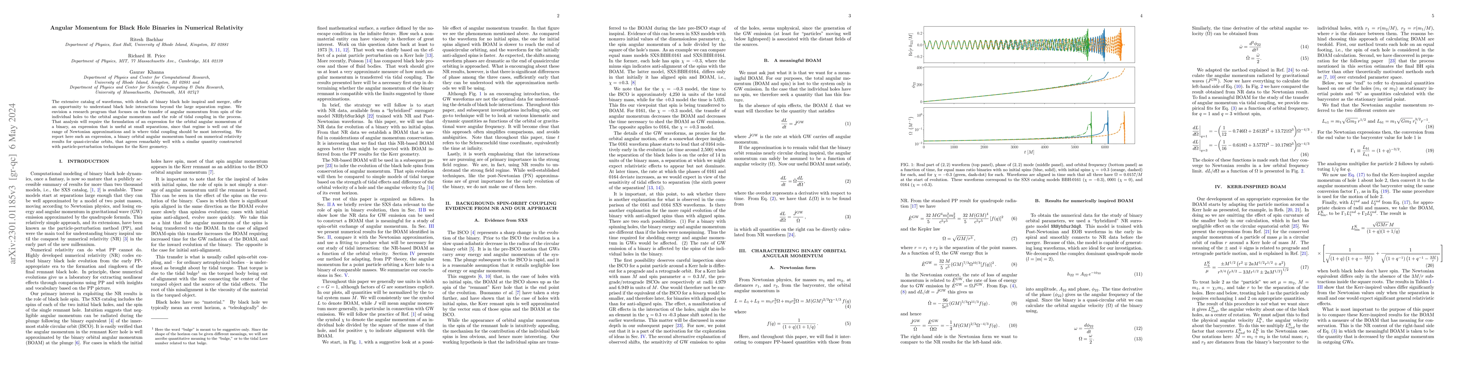 Thumbnail for Angular Momentum for Black Hole Binaries in Numerical Relativity